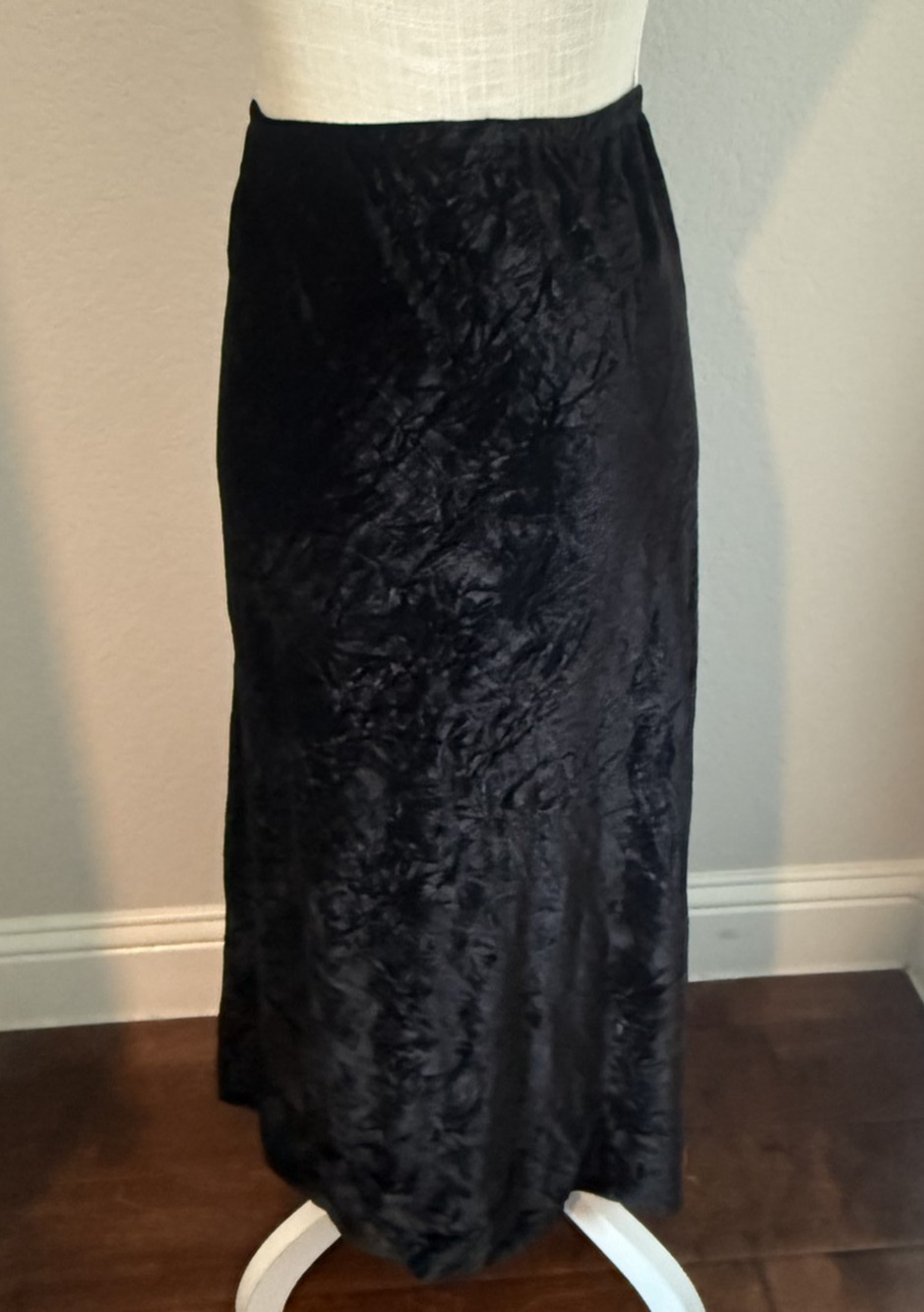 Bryn Walker Black Velvet Crinkle ALine Maxi Skirt Elastic Waist USA Dark Fairy S